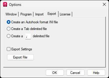 Export options screenshot