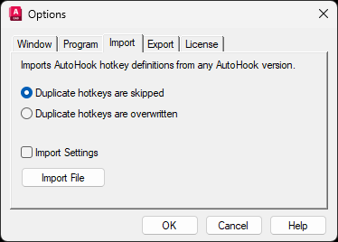 Import Options Screenshot