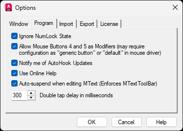Program Options Dialog