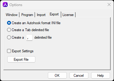 Export options screenshot